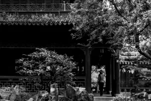 Woman taking a walk in Yuyuan garden