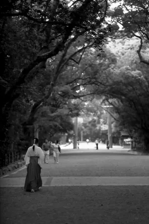 Shinto priestesses walking