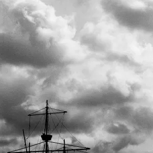 Silhouette of old sailing ship