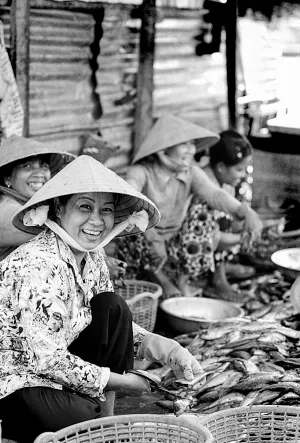 Women cutting fresh-ocean fishes