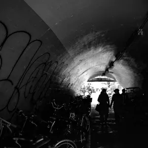 Silhouettes in tunnel