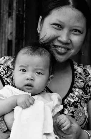 Mother and baby relaxing in lane