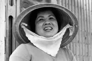 Woman wearing conical hat