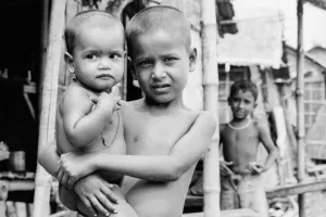 Brothers with clean-shaved head