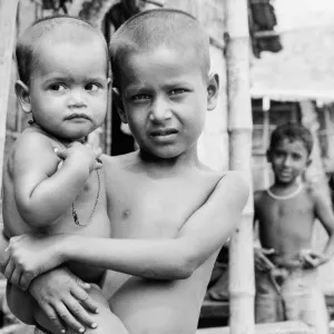 Brothers with clean-shaved head