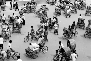 Street crowded with cycle rickshaw