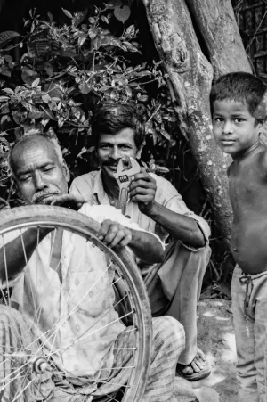 Man repairing a wheel