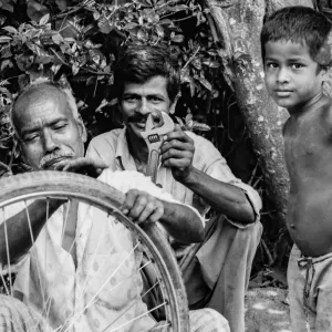 Man repairing a wheel