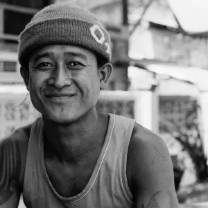 Man wearing knit cap