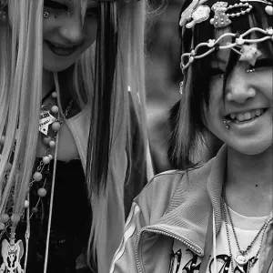Smiling girls in punk fashion