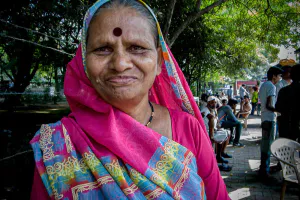 Older woman with deep red Bindi