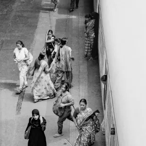 Women walking on platform