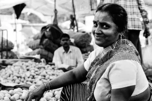 Woman smiling in market