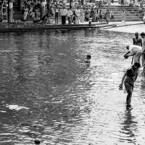 People taking ritual bath in the Godavari River