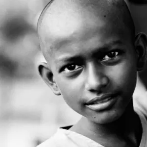 Boy with clean-shaven head