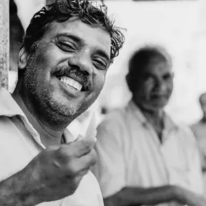 Peddler smiling