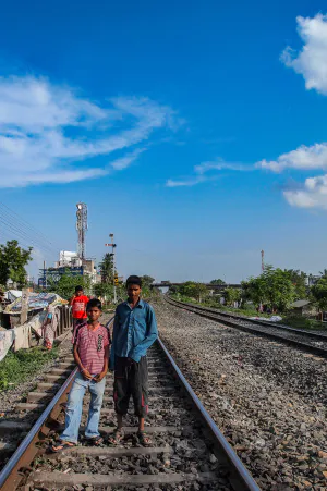 Two boys on railway track