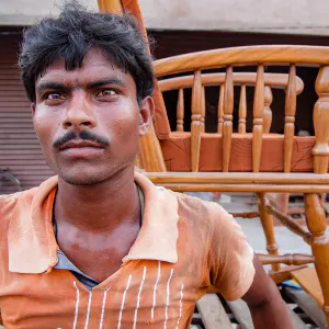 Man and brand-new chair