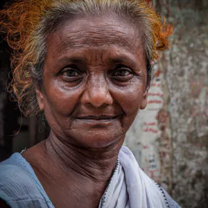 Moon face of older woman