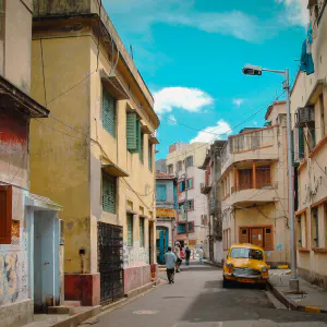 Yellow taxi being parked