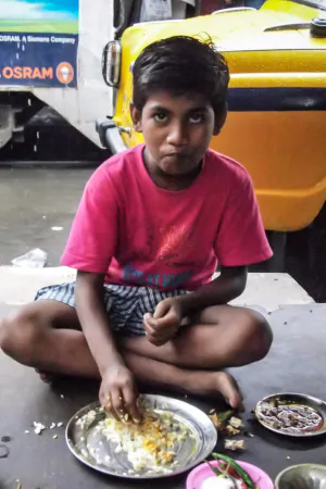 Boy eating curry
