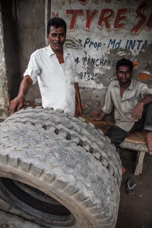 Men and big tires