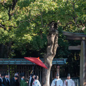 Shinto priest standing at the head of the line