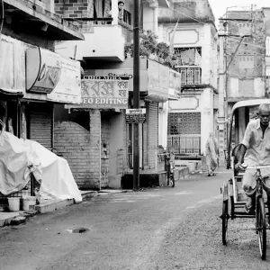 Cycle rickshaw in deserted street