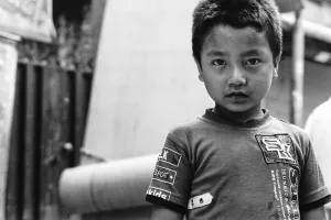 Tibetan boy gazing intently