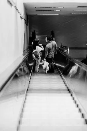 Couple on escalator