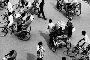 Crowded streets with cycle rickshaws