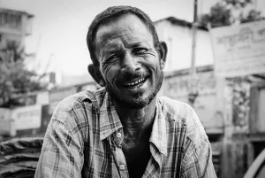 smile wrinkles of rickshaw man
