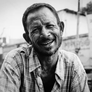 smile wrinkles of rickshaw man
