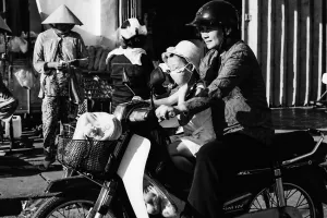 Mother and her daughter on motorbike