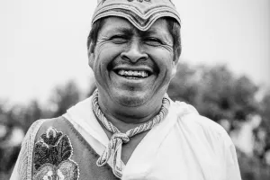 Man laughing in costume