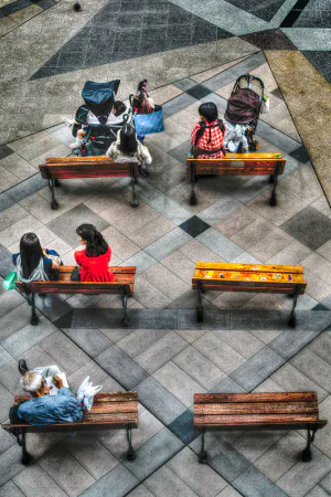 Six benches in square
