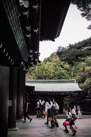 School girls in Shinto shrine