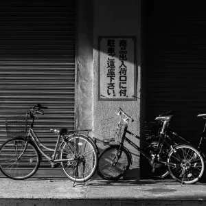bicycles in front of shutter