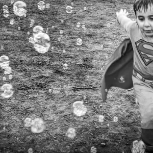 Boy wearing costume of Superman