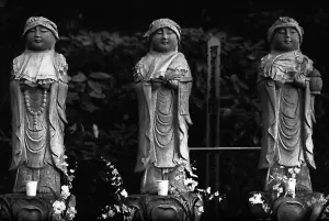 Three Jizo statues