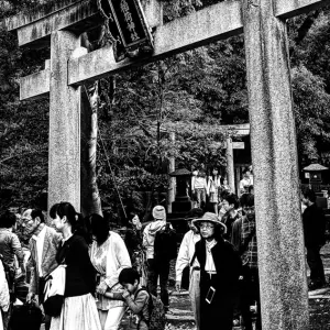 Worshipers coming through Torii