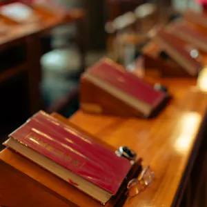 Red sutras on the tables